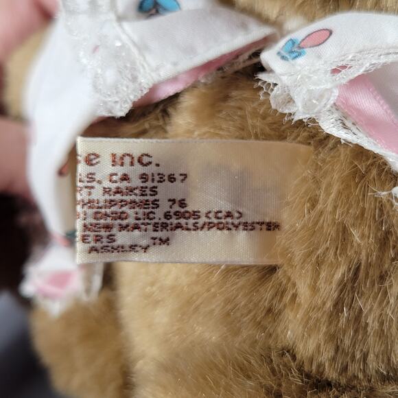 Applause Plush Bunny 12" Vintage 1985 Rakes Wood Face Lace Dress Collectible - Picture 12 of 16